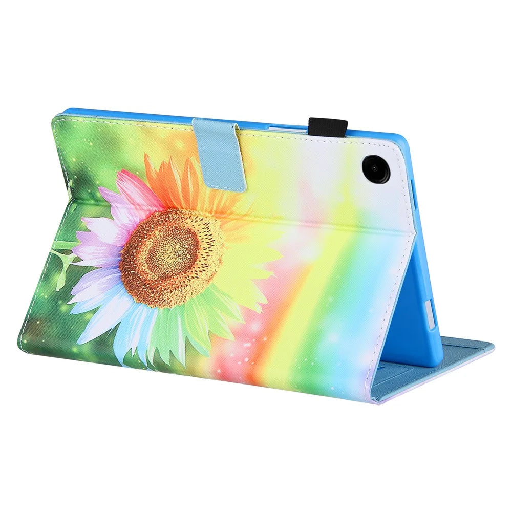 For Samsung Galaxy Tab A11+ / A9+ X210 / 215 / X216B Folding Stand Cover Leather Pattern Smart Tablet Case - Sunflower - 4