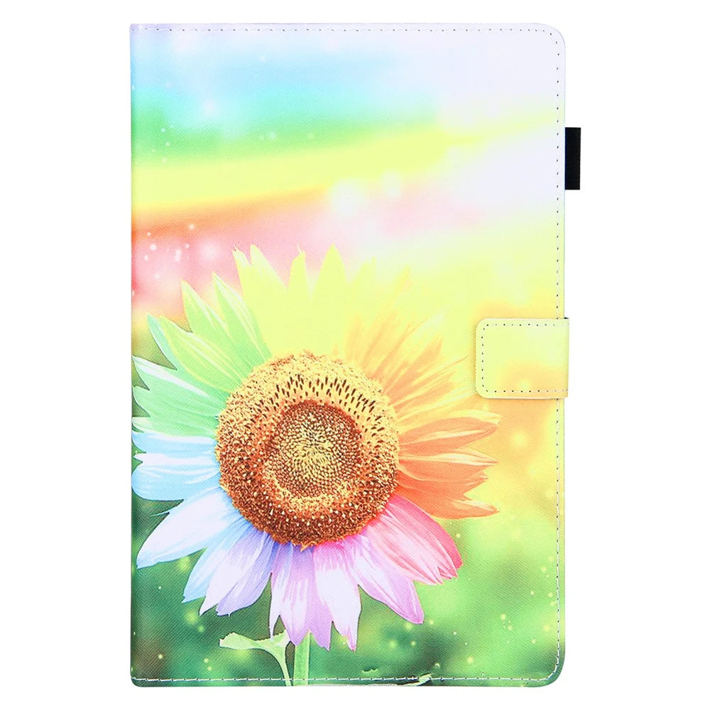For Samsung Galaxy Tab A11+ / A9+ X210 / 215 / X216B Folding Stand Cover Leather Pattern Smart Tablet Case - Sunflower - 6