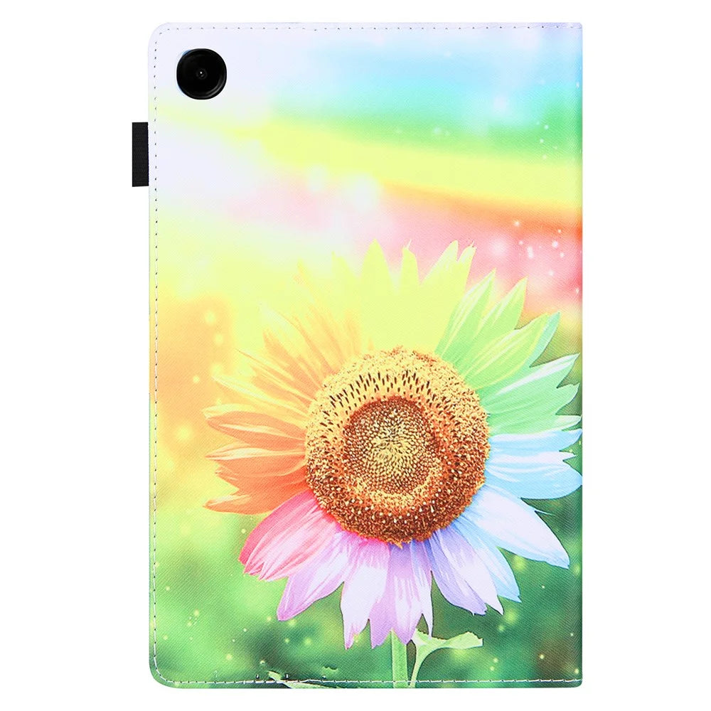 For Samsung Galaxy Tab A11+ / A9+ X210 / 215 / X216B Folding Stand Cover Leather Pattern Smart Tablet Case - Sunflower - 7