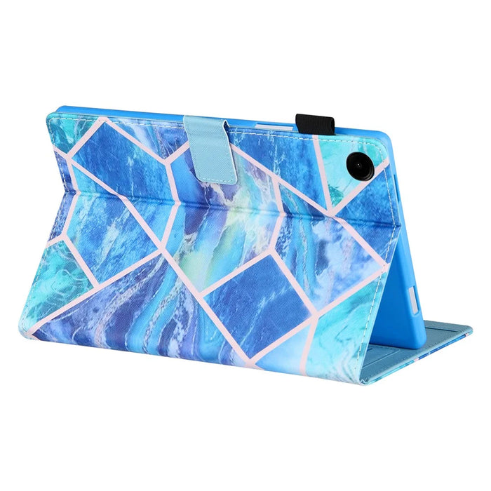For Samsung Galaxy Tab A11 / A9 X110 / X115 Leather Case Auto Wake / Sleep Pattern Tablet Cover - Blue Checkerboard - 4