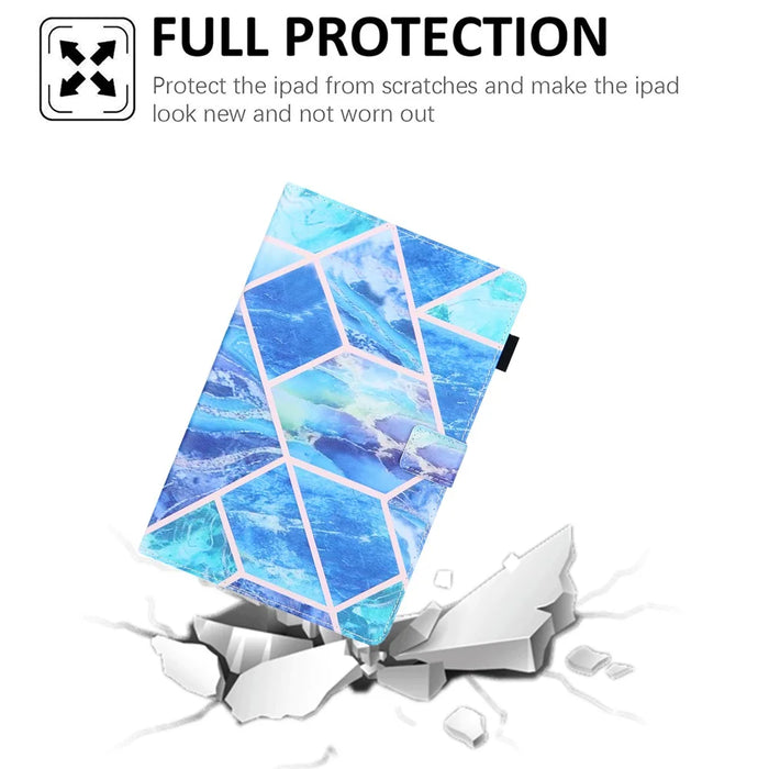 For Samsung Galaxy Tab A11 / A9 X110 / X115 Leather Case Auto Wake / Sleep Pattern Tablet Cover - Blue Checkerboard - 5
