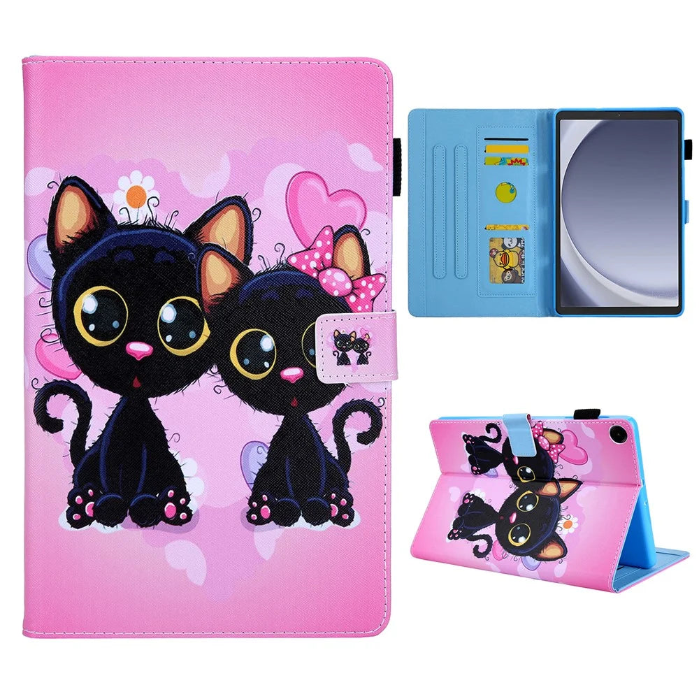For Samsung Galaxy Tab A11 / A9 X110 / X115 Flip Stand Case PU Leather Pattern Tablet Cover - Two Cats - 1
