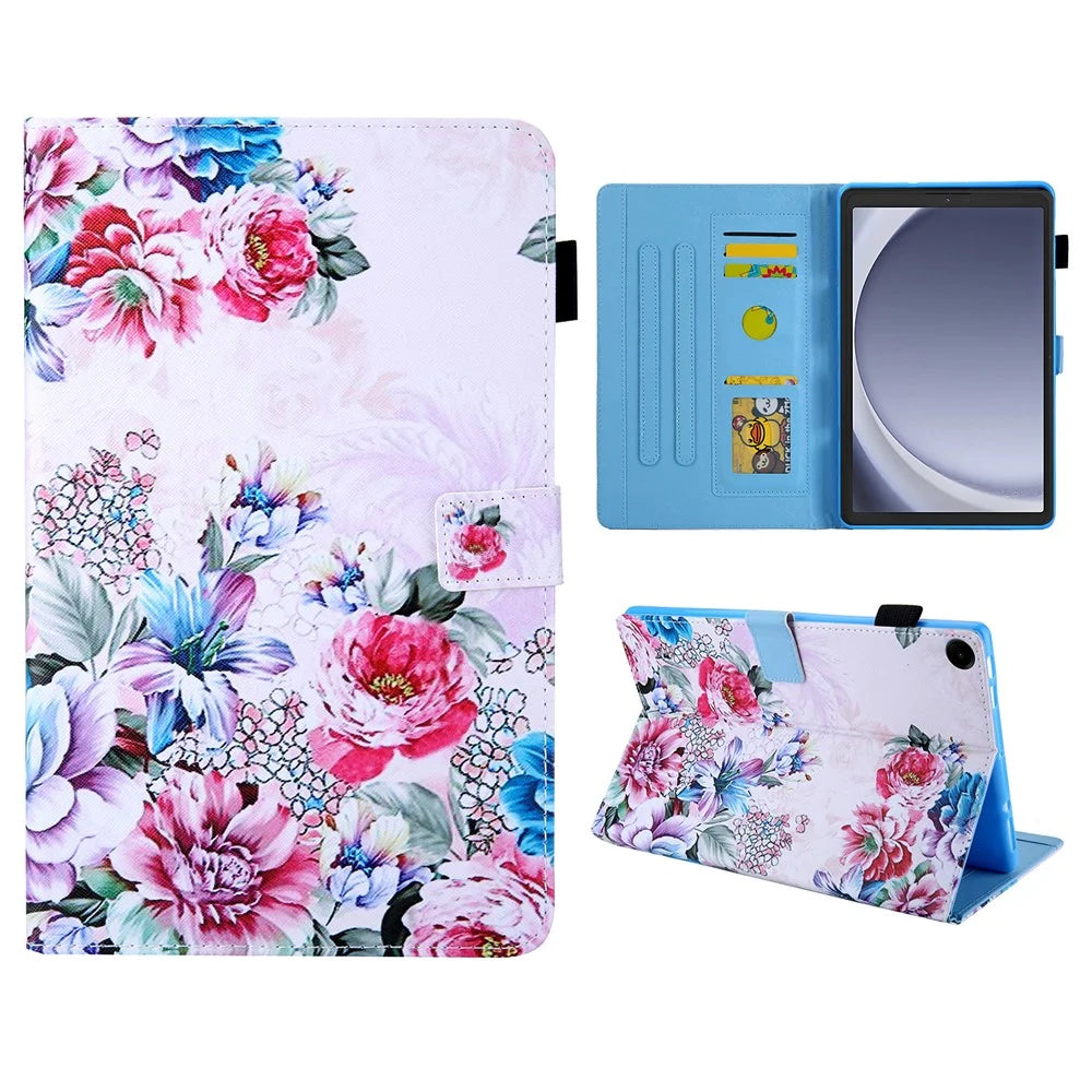 For Samsung Galaxy Tab A9 X110 / X115 Leather Folio Case Auto Sleep / Wake Pattern Sleeve Cover - Roses - 1