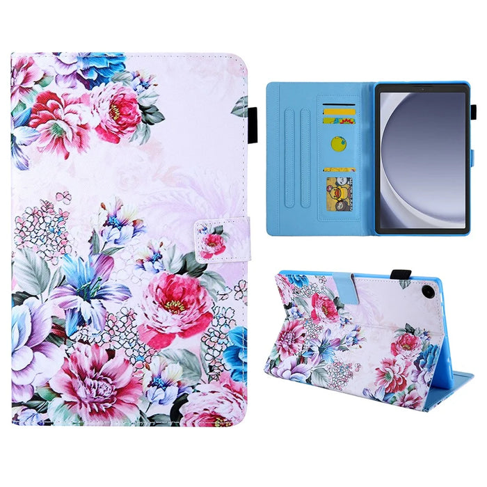For Samsung Galaxy Tab A9 X110 / X115 Leather Folio Case Auto Sleep / Wake Pattern Sleeve Cover - Roses - 1