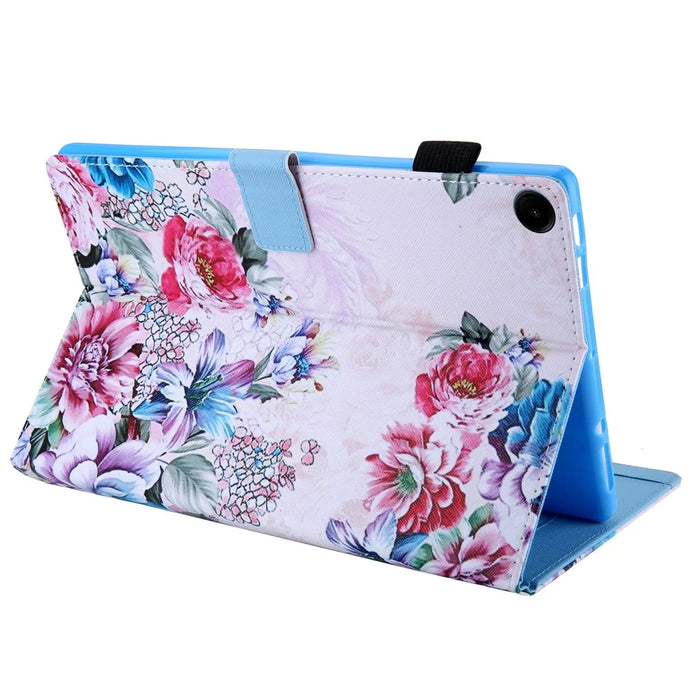 For Samsung Galaxy Tab A9 X110 / X115 Leather Folio Case Auto Sleep / Wake Pattern Sleeve Cover - Roses - 4