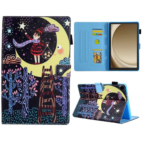 For Samsung Galaxy Tab A11+ / A9+ X210 / X215 / X216B Leather Smart Case Pattern Flip Tablet Cover - Star Picking Girl - 1