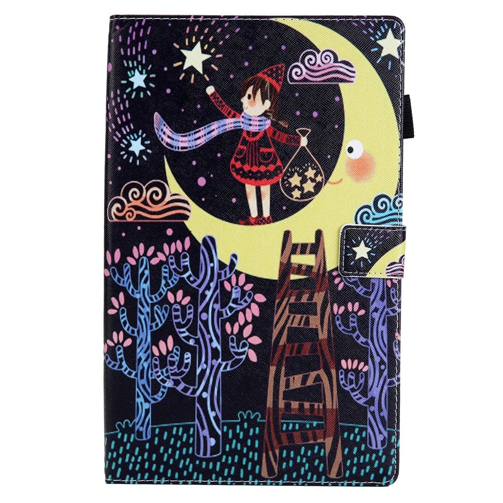 For Samsung Galaxy Tab A11+ / A9+ X210 / X215 / X216B Leather Smart Case Pattern Flip Tablet Cover - Star Picking Girl - 7