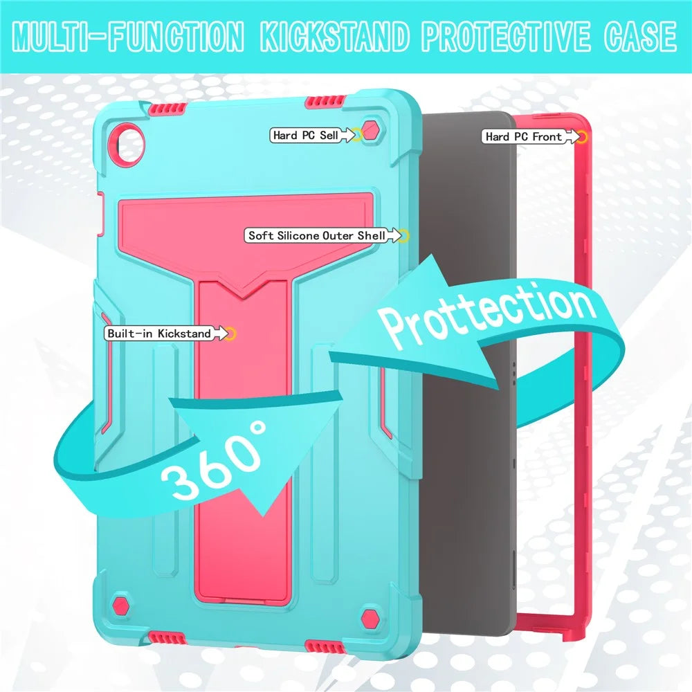 For Samsung Galaxy Tab A9+ Shockproof  Case T-Shaped Kickstand Tablet Cover - Mint Green / Rose - 2