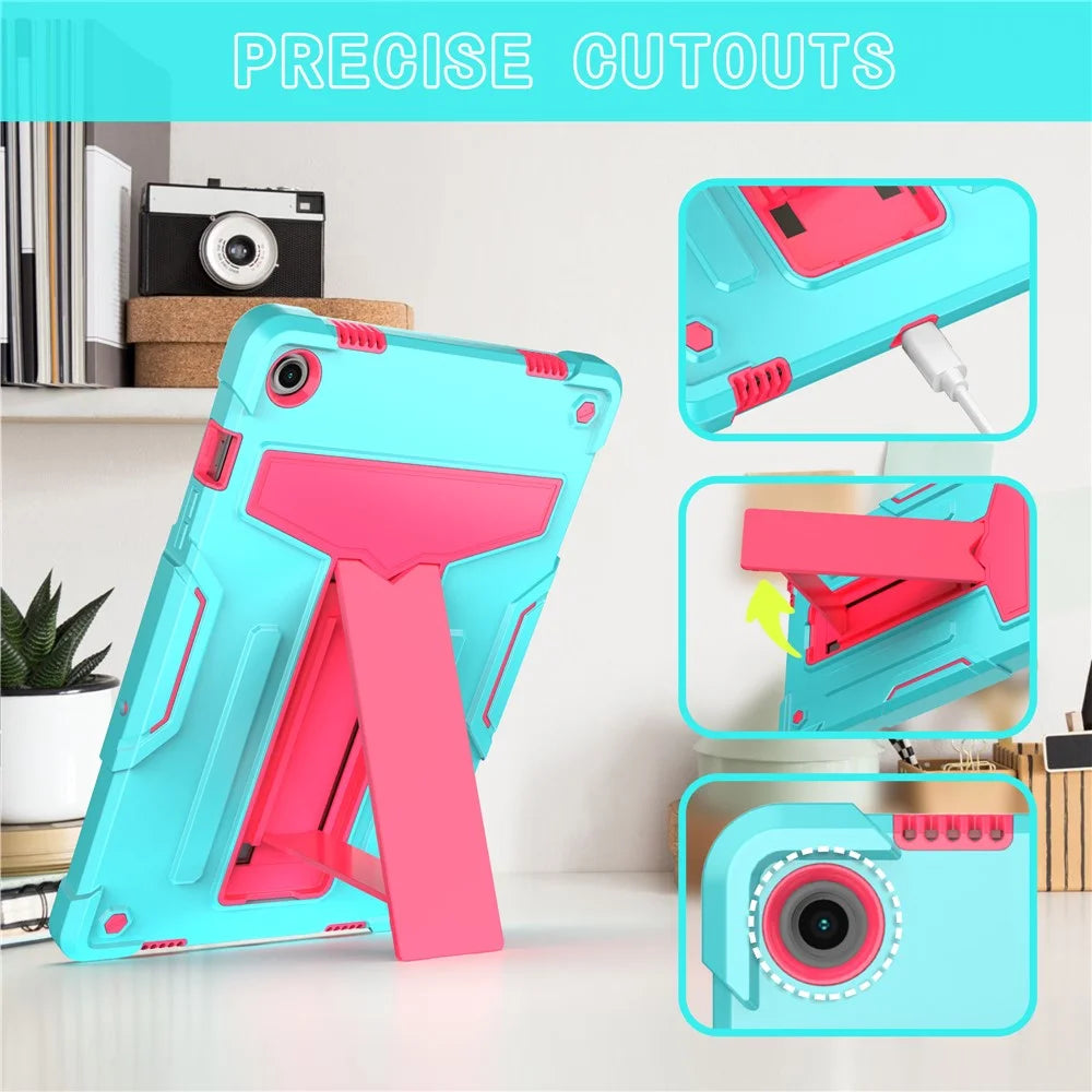 For Samsung Galaxy Tab A9+ Shockproof  Case T-Shaped Kickstand Tablet Cover - Mint Green / Rose - 3