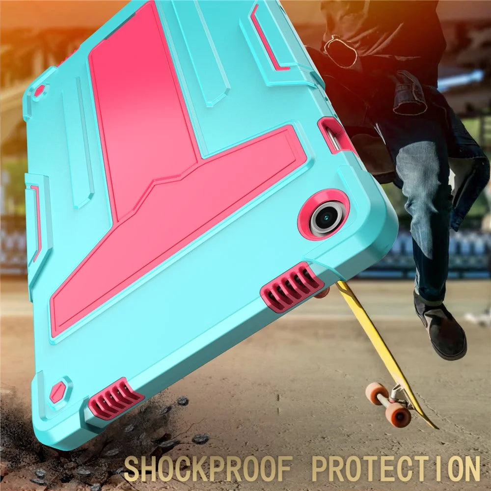 For Samsung Galaxy Tab A9+ Shockproof  Case T-Shaped Kickstand Tablet Cover - Mint Green / Rose - 5