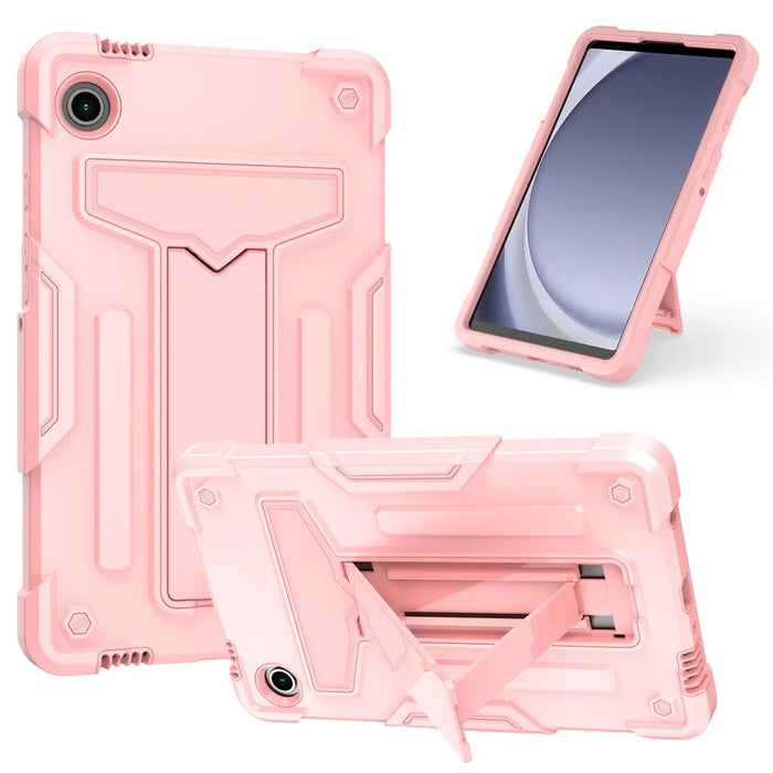 For Samsung Galaxy Tab A9 PC+Silicone Case T-Shaped Kickstand Protective Tablet Cover - Rose Gold - 1