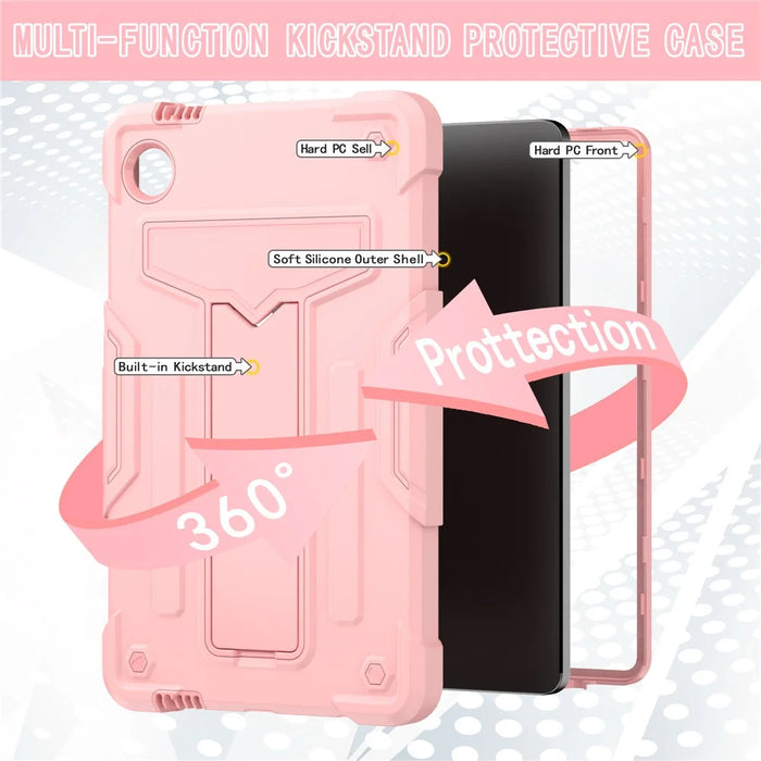 For Samsung Galaxy Tab A9 PC+Silicone Case T-Shaped Kickstand Protective Tablet Cover - Rose Gold - 2