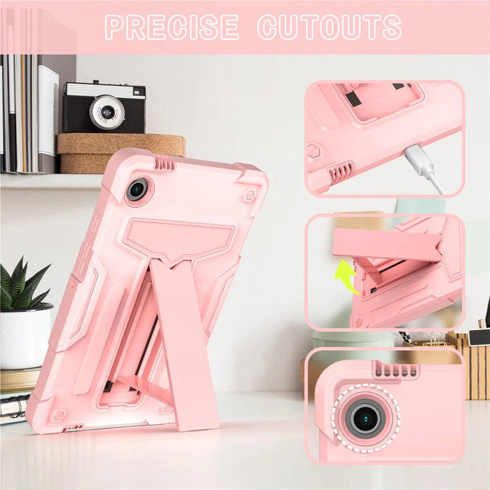 For Samsung Galaxy Tab A9 PC+Silicone Case T-Shaped Kickstand Protective Tablet Cover - Rose Gold - 3