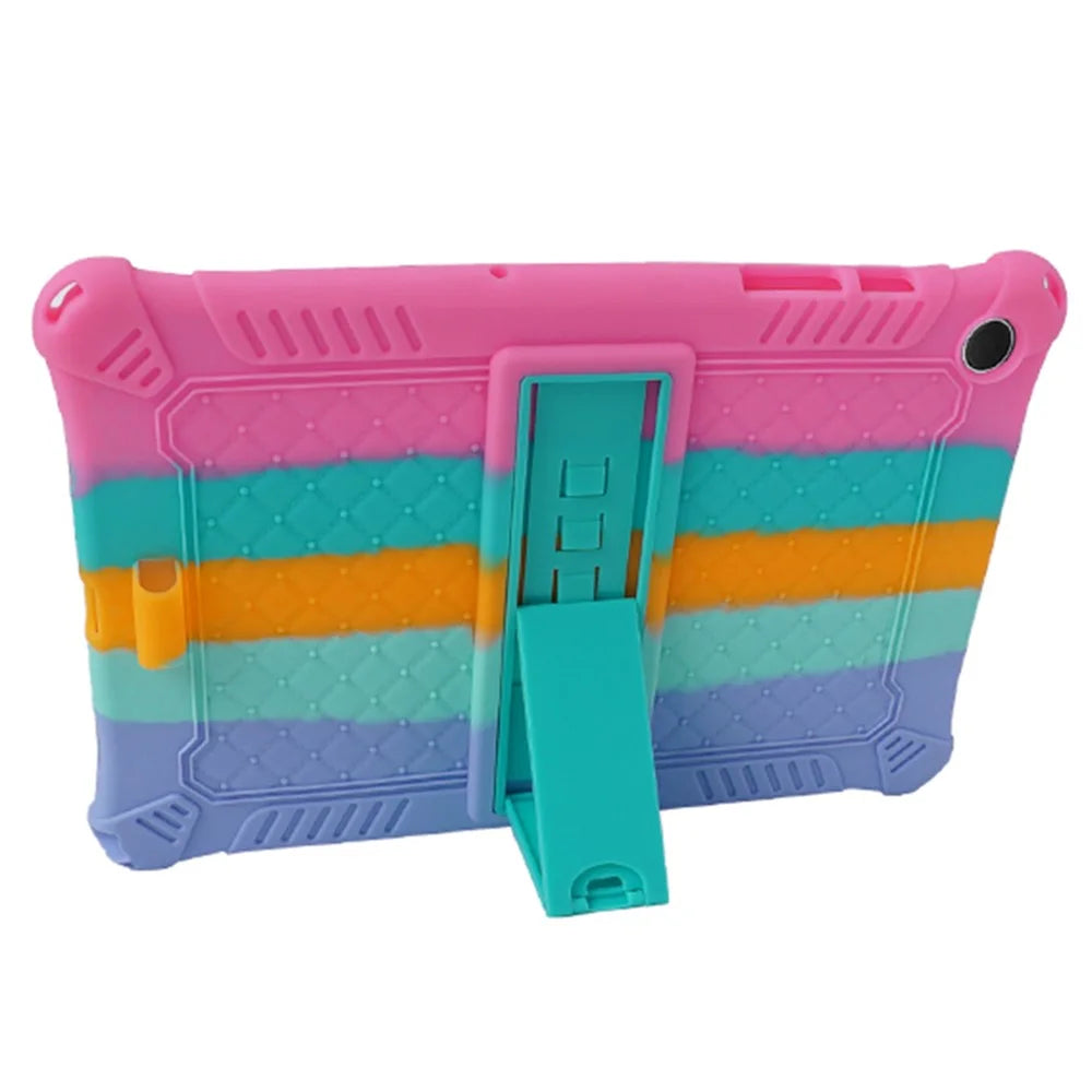 For Samsung Galaxy Tab A9+ X210 / X215 / X216 Silicone Case Retro Texture Kickstand Tablet Cover - Colorful Pink - 2