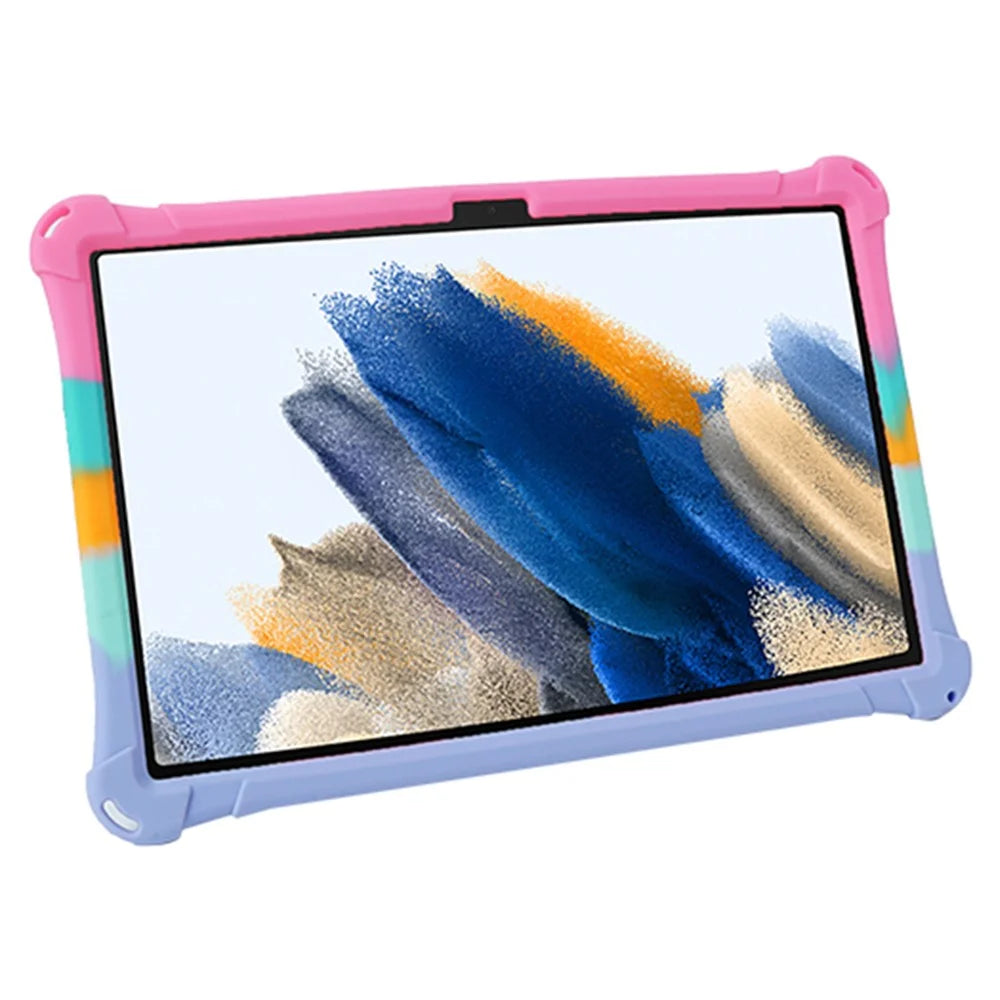 For Samsung Galaxy Tab A9+ X210 / X215 / X216 Silicone Case Retro Texture Kickstand Tablet Cover - Colorful Pink - 3