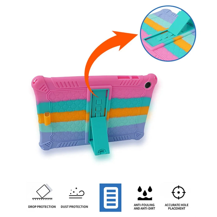 For Samsung Galaxy Tab A9+ X210 / X215 / X216 Silicone Case Kickstand Tablet Cover with Lanyard - Colorful Pink - 5