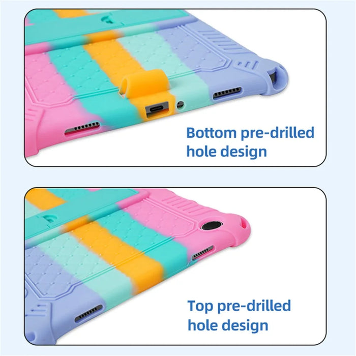 For Samsung Galaxy Tab A9+ X210 / X215 / X216 Silicone Case Kickstand Tablet Cover with Lanyard - Colorful Pink - 7