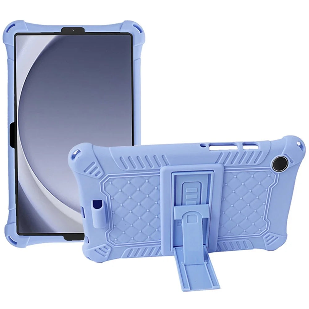 For Samsung Galaxy Tab A9 Soft Skin Silicone Case Kickstand Protective Tablet Cover - Light Purple - 1
