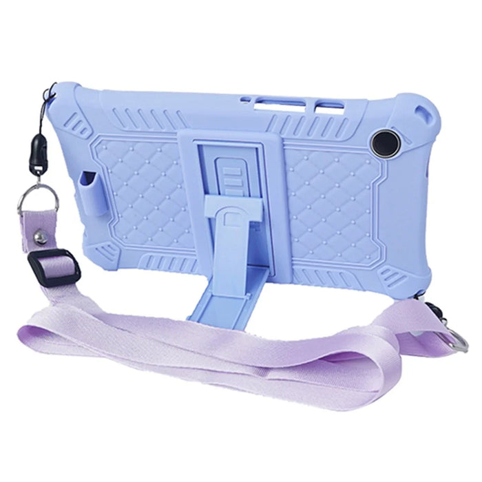 For Samsung Galaxy Tab A9 Retro Texture Silicone Case Kickstand Tablet Cover with Shoulder Strap - Light Purple - 2