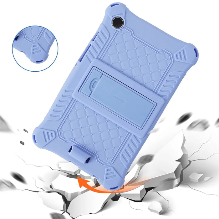 For Samsung Galaxy Tab A9 Retro Texture Silicone Case Kickstand Tablet Cover with Shoulder Strap - Light Purple - 3