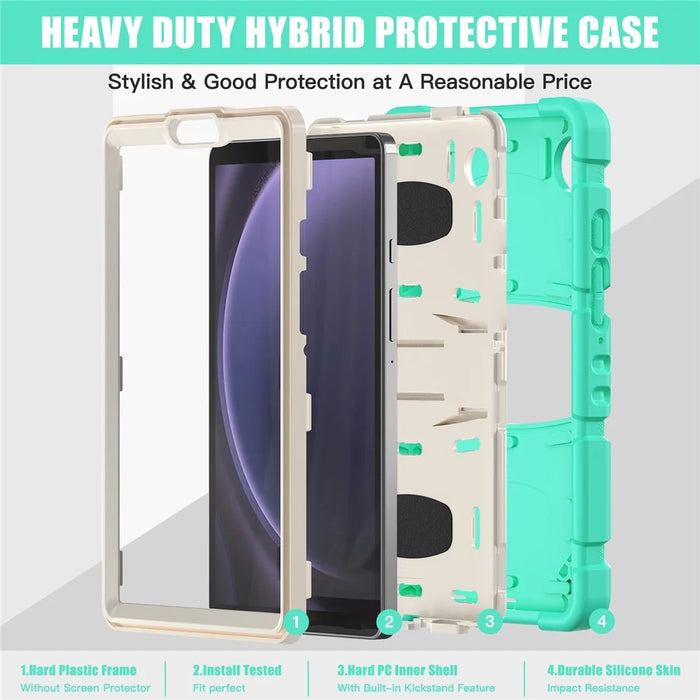 For Samsung Galaxy Tab A9 Tablet Case Anti-drop Kickstand PC+Silicone Protective Cover - Mint Green - 4