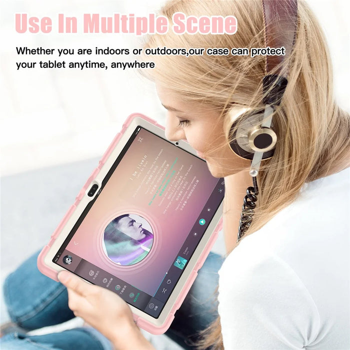 For Samsung Galaxy Tab A9+ Tablet Case Shockproof PC+Silicone Protective Cover with Kickstand - Cherry Blossoms Pink - 7