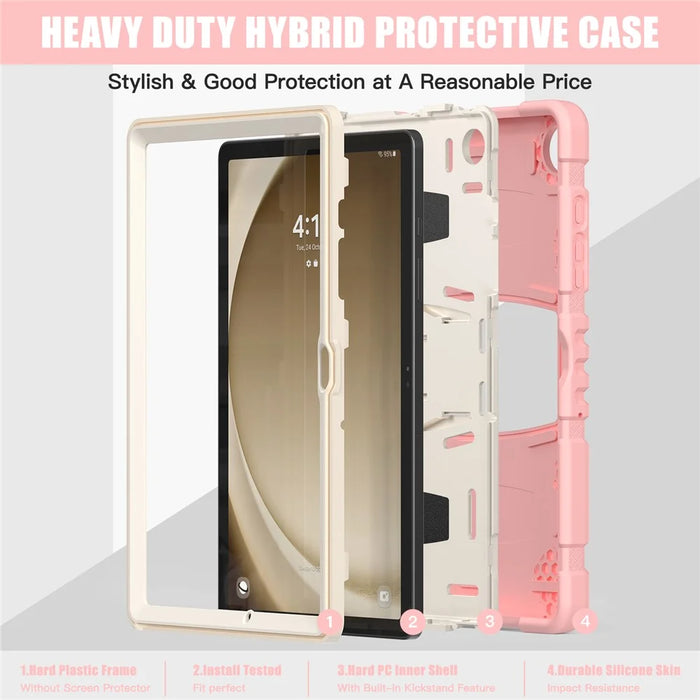 For Samsung Galaxy Tab A9+ Tablet Case Shockproof PC+Silicone Protective Cover with Kickstand - Cherry Blossoms Pink - 4