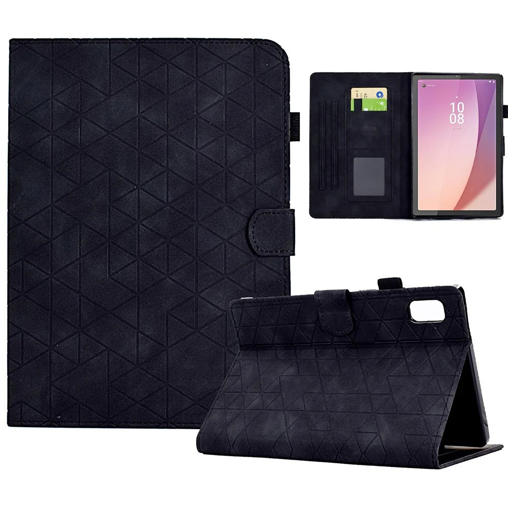 For Lenovo Tab M9 TB-310FU Case Rhombus Imprinted Stand Leather Tablet Cover - Black - 1