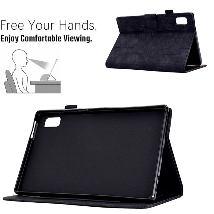For Lenovo Tab M9 TB-310FU Case Rhombus Imprinted Stand Leather Tablet Cover - Black - 7