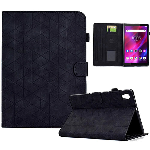 For Lenovo Tab M10 HD Gen 2 X306X Cover Stand Rhombus Imprinted Leather Tablet Case - Black - 1