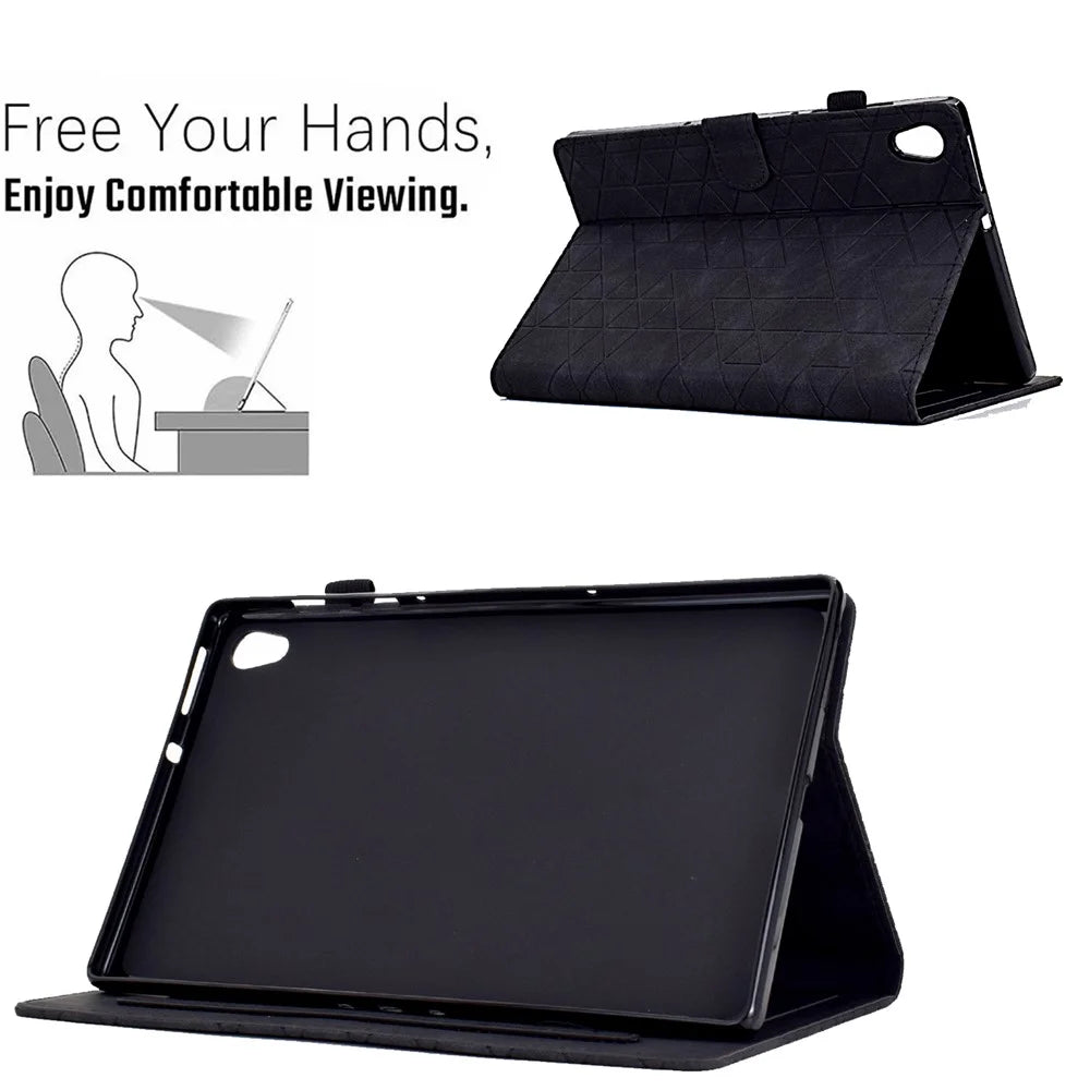 For Lenovo Tab M10 HD Gen 2 X306X Cover Stand Rhombus Imprinted Leather Tablet Case - Black - 7