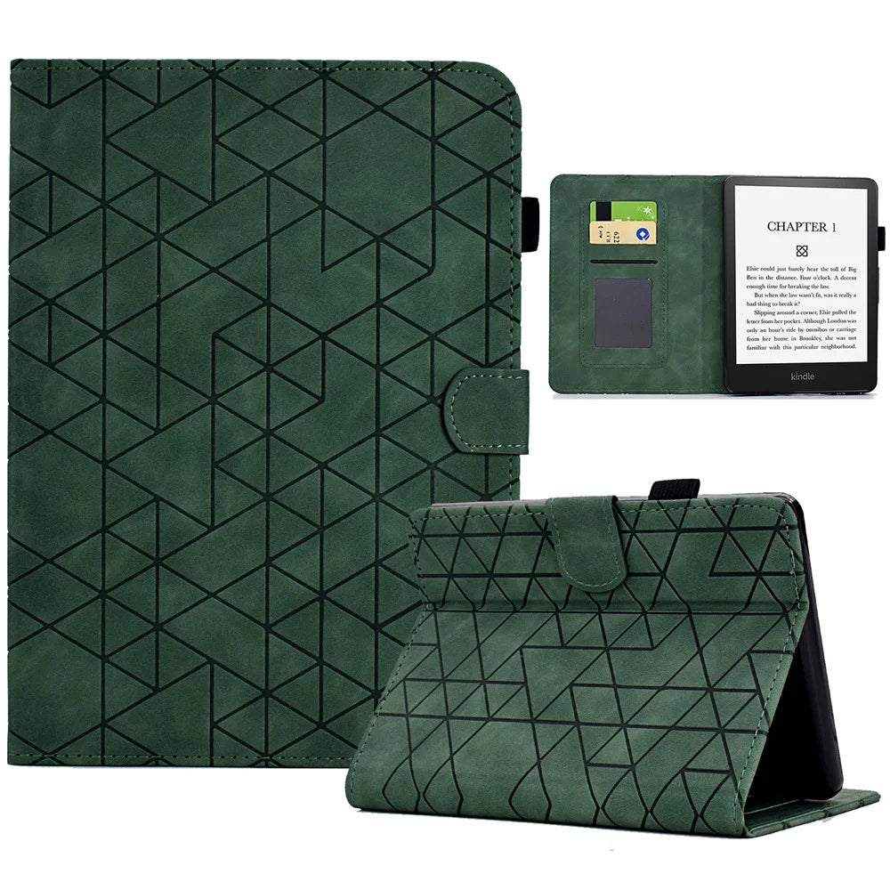 For Amazon Kindle 11th (2024) / 6'' (2022) Case Anti-Drop PU Leather Rhombus Pattern Stand E-Reader Cover - Green - 1