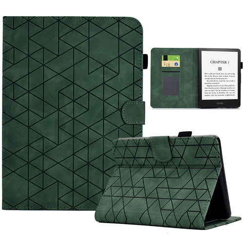 For Amazon Kindle 11th (2024) / 6'' (2022) Case Anti-Drop PU Leather Rhombus Pattern Stand E-Reader Cover - Green - 1