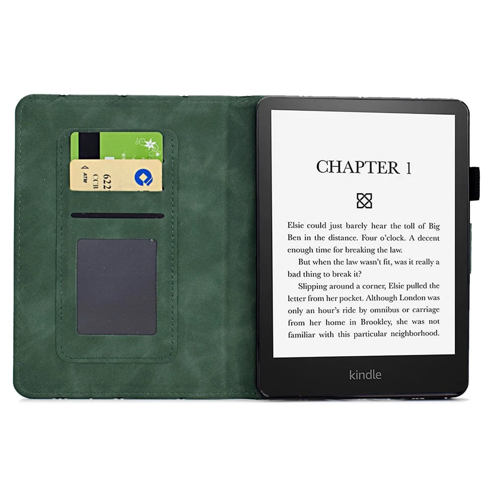 For Amazon Kindle 11th (2024) / 6'' (2022) Case Anti-Drop PU Leather Rhombus Pattern Stand E-Reader Cover - Green - 2
