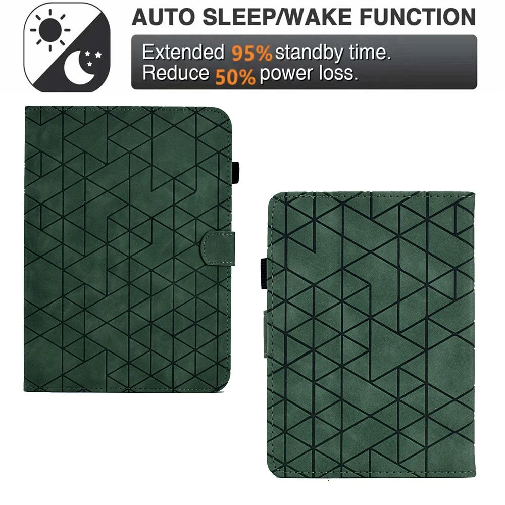 For Amazon Kindle 11th (2024) / 6'' (2022) Case Anti-Drop PU Leather Rhombus Pattern Stand E-Reader Cover - Green - 6