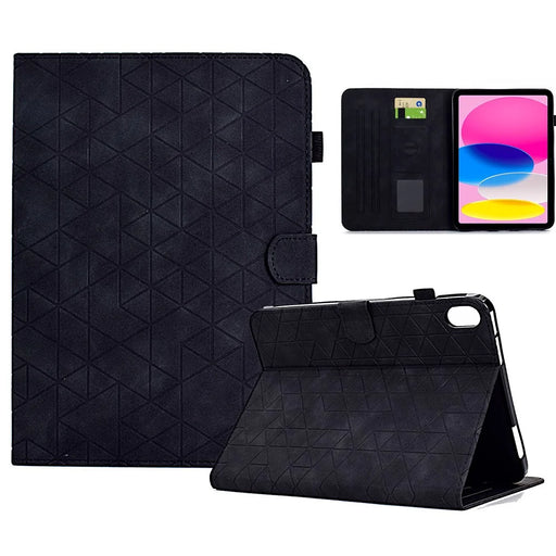 For iPad (2025) / 10.9 (2022) Case Card Slot Pattern Imprinted PU Leather Tablet Cover - Black - 1