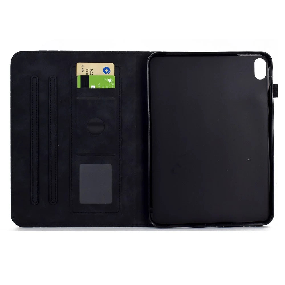 For iPad (2025) / 10.9 (2022) Case Card Slot Pattern Imprinted PU Leather Tablet Cover - Black - 2