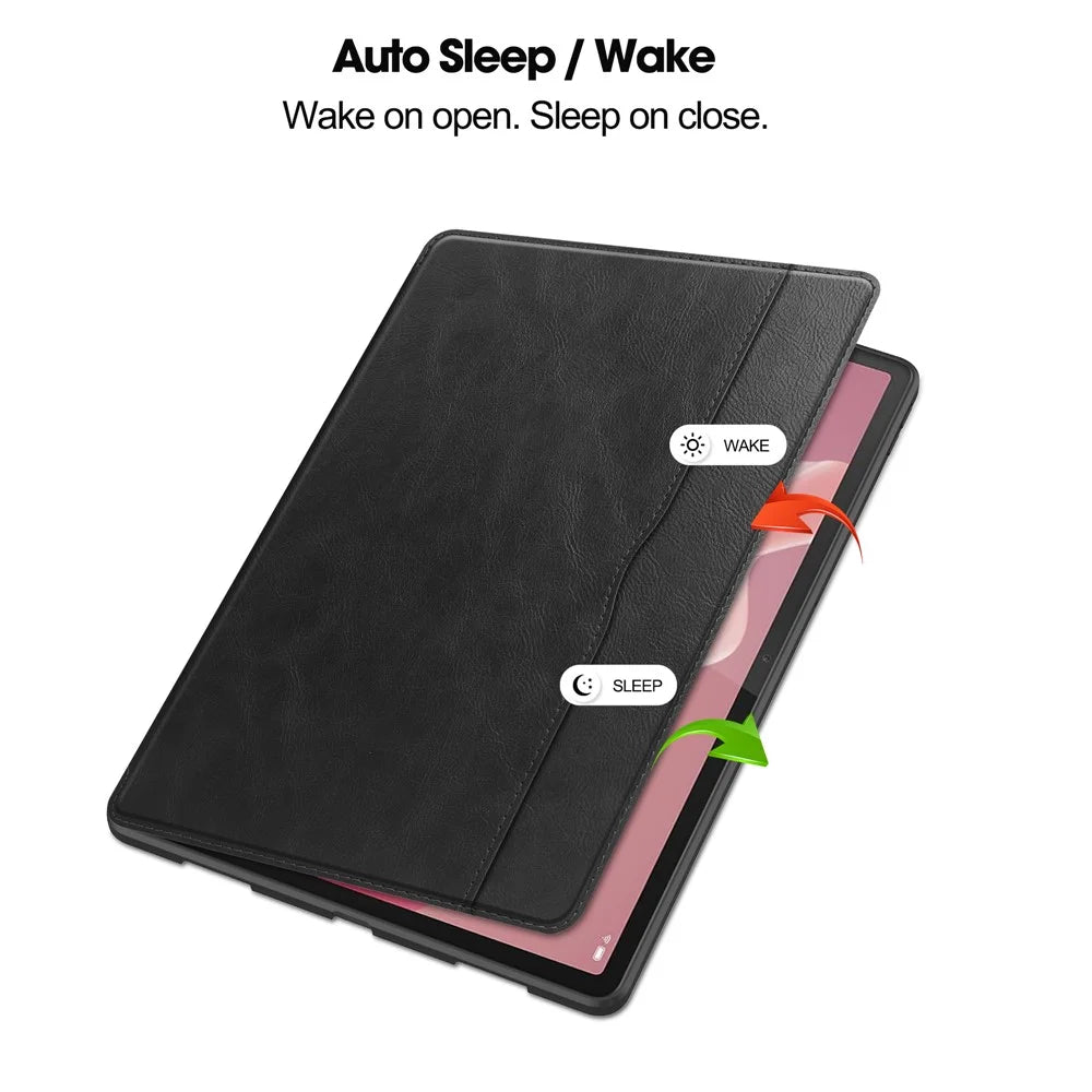 For Lenovo Tab P12 Stand Protective Cover PU Leather Wallet Tablet Case with Pencil Holder - Black - 2