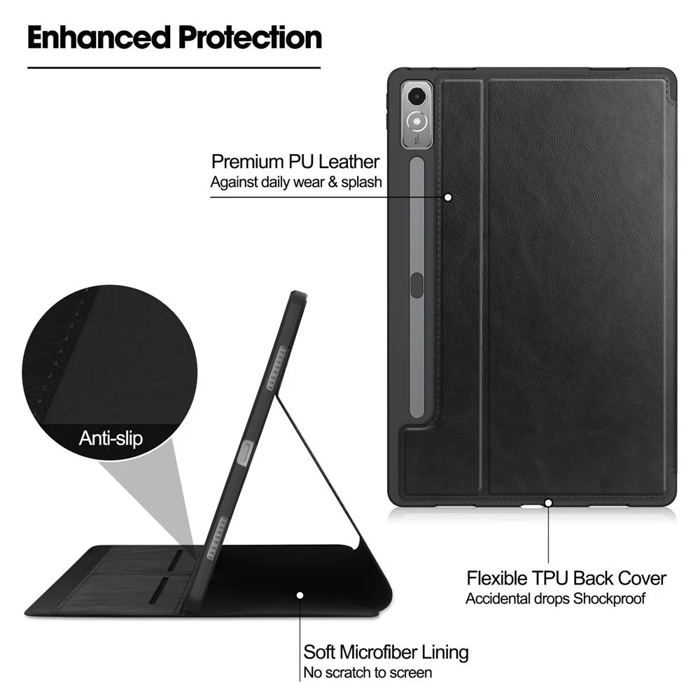 For Lenovo Tab P12 Stand Protective Cover PU Leather Wallet Tablet Case with Pencil Holder - Black - 4
