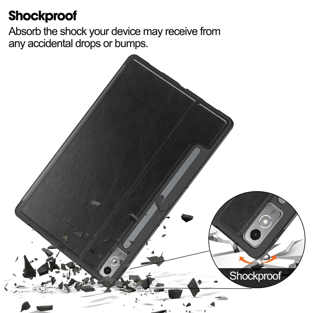 For Lenovo Tab P12 Stand Protective Cover PU Leather Wallet Tablet Case with Pencil Holder - Black - 5