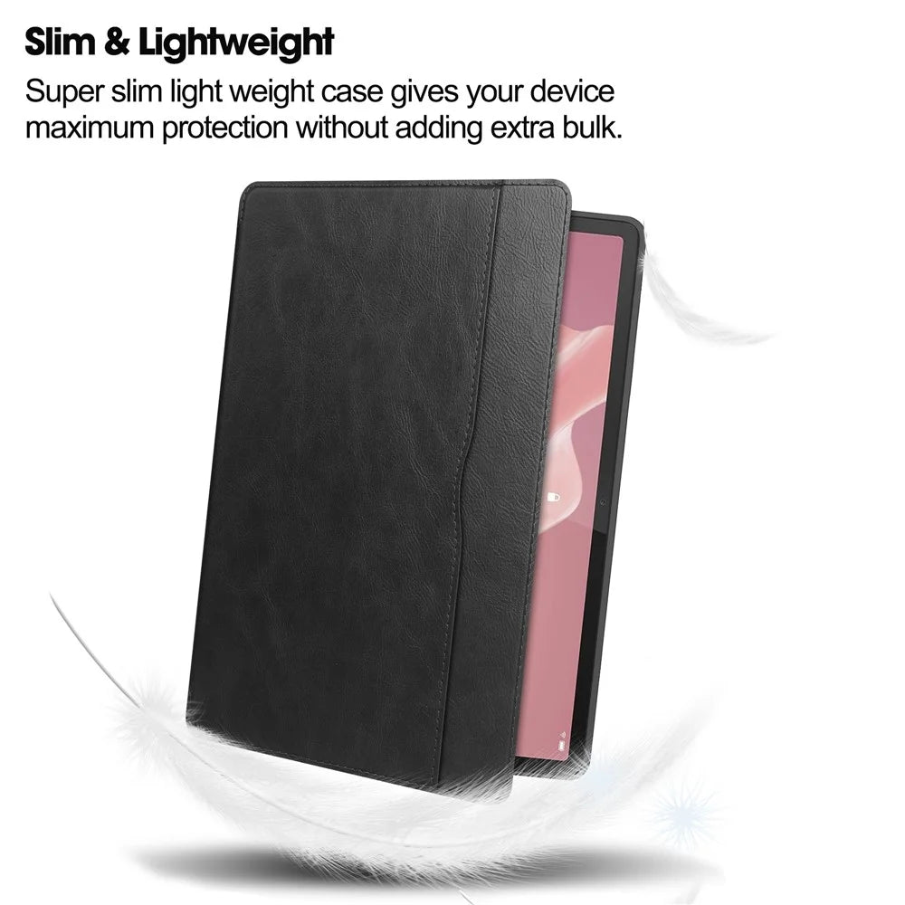 For Lenovo Tab P12 Stand Protective Cover PU Leather Wallet Tablet Case with Pencil Holder - Black - 6