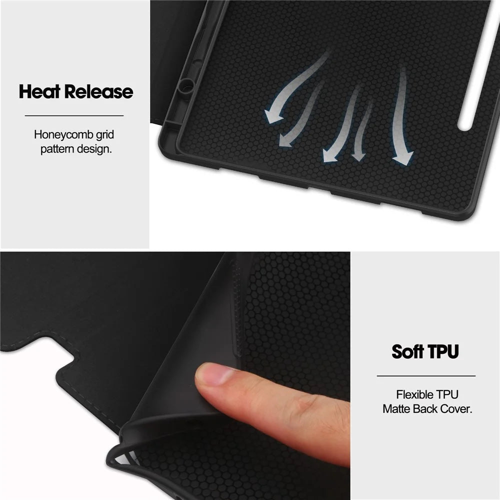 For Lenovo Tab P12 Stand Protective Cover PU Leather Wallet Tablet Case with Pencil Holder - Black - 7