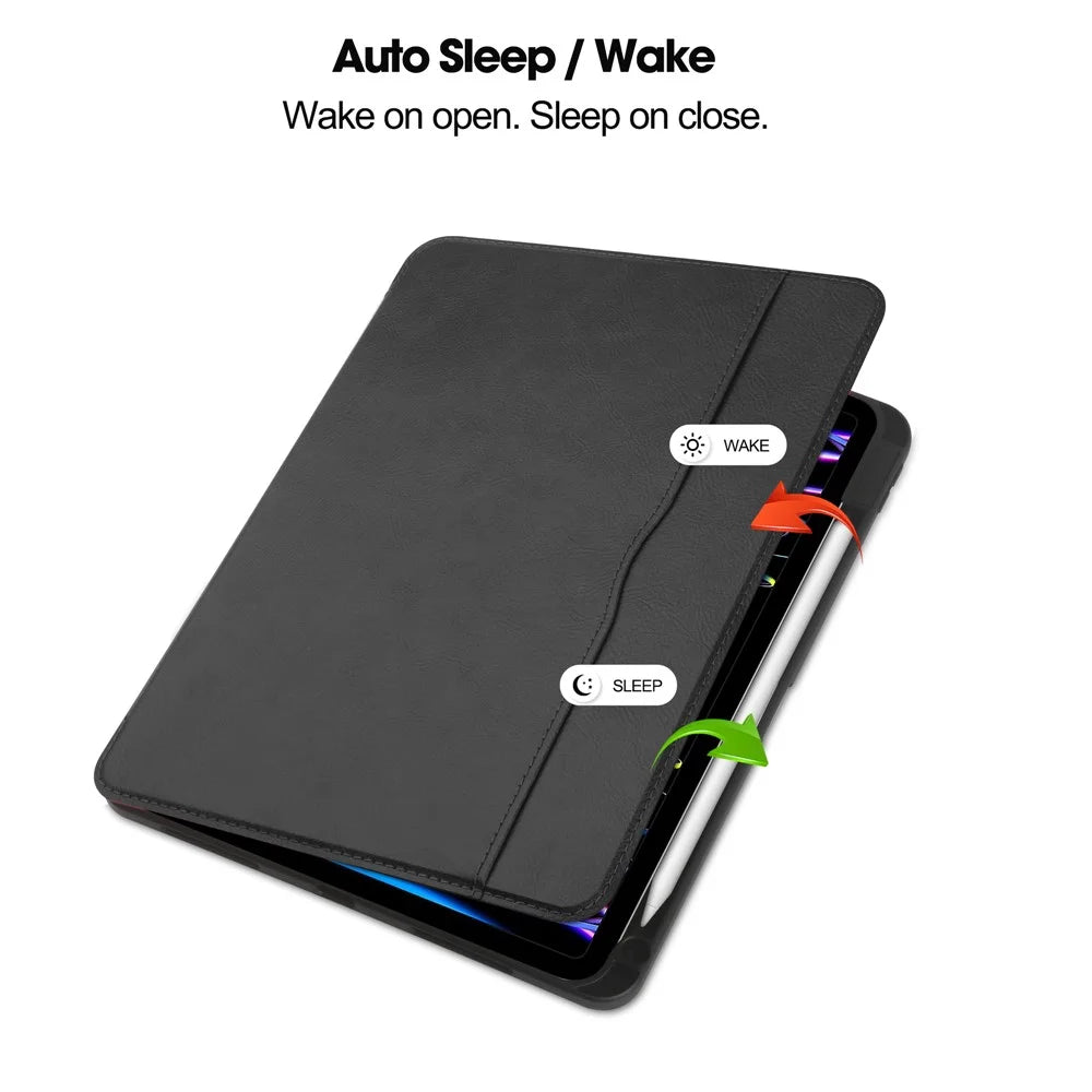 For iPad Pro 11 (2020) / (2021) / (2022) / iPad Air 11 (2026) / (2025) / (2024) / Air (2022) / (2020) Tablet Case PU Leather Wallet Cover - Black - 2