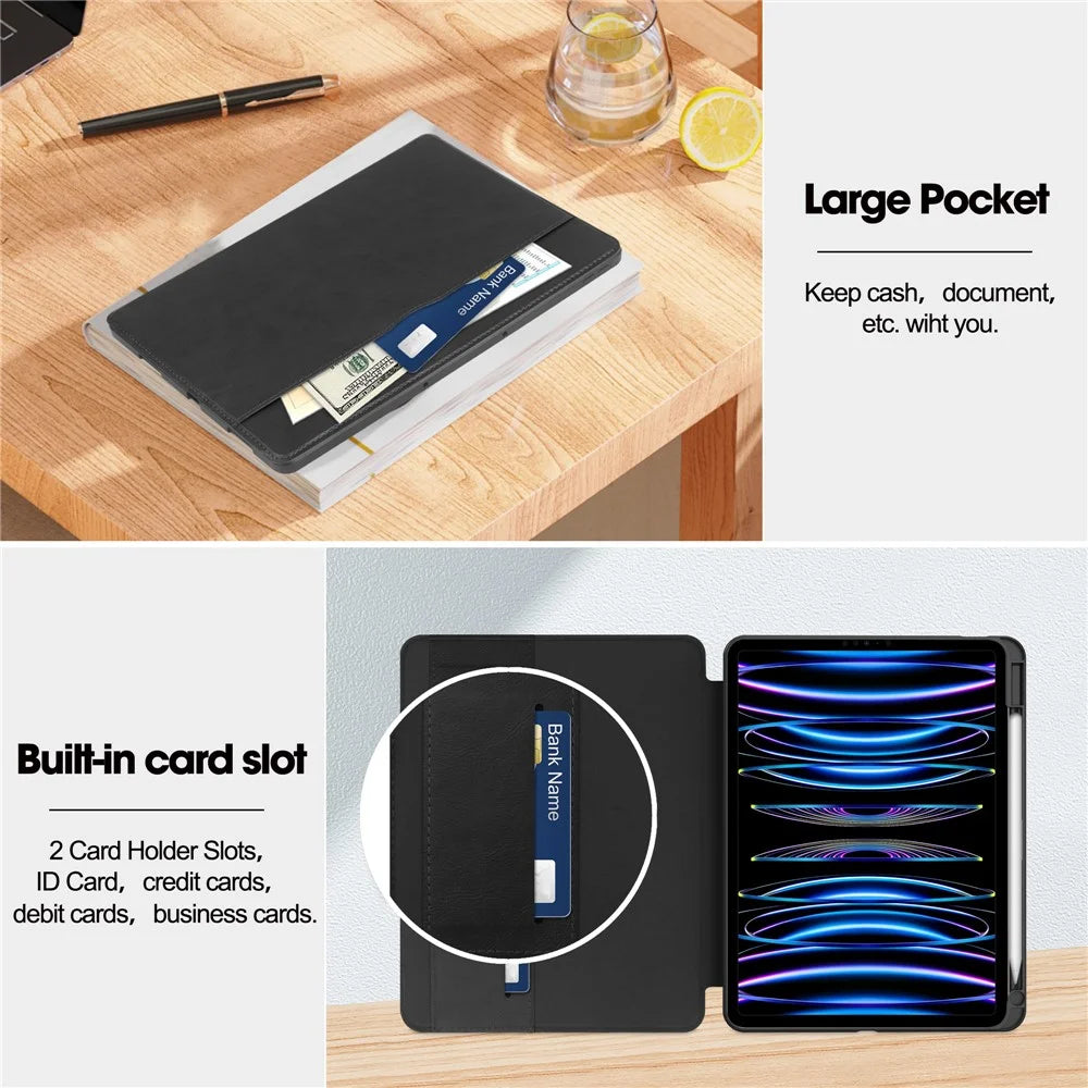 For iPad Pro 11 (2020) / (2021) / (2022) / iPad Air 11 (2026) / (2025) / (2024) / Air (2022) / (2020) Tablet Case PU Leather Wallet Cover - Black - 3