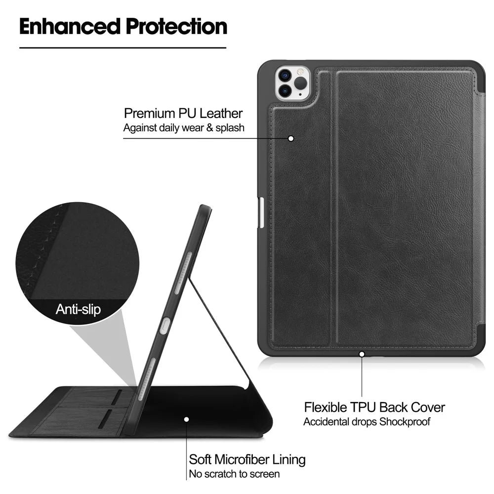 For iPad Pro 11 (2020) / (2021) / (2022) / iPad Air 11 (2026) / (2025) / (2024) / Air (2022) / (2020) Tablet Case PU Leather Wallet Cover - Black - 4