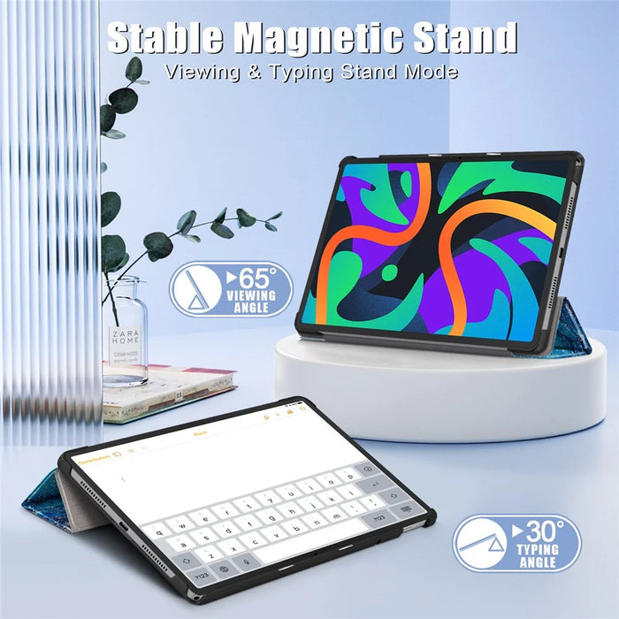 For Lenovo Tab M11 / Xiaoxin Pad 11 2024 Trifold Stand Cover Pattern PU Leather Auto Sleep Wake Tablet Case - Wave - 3
