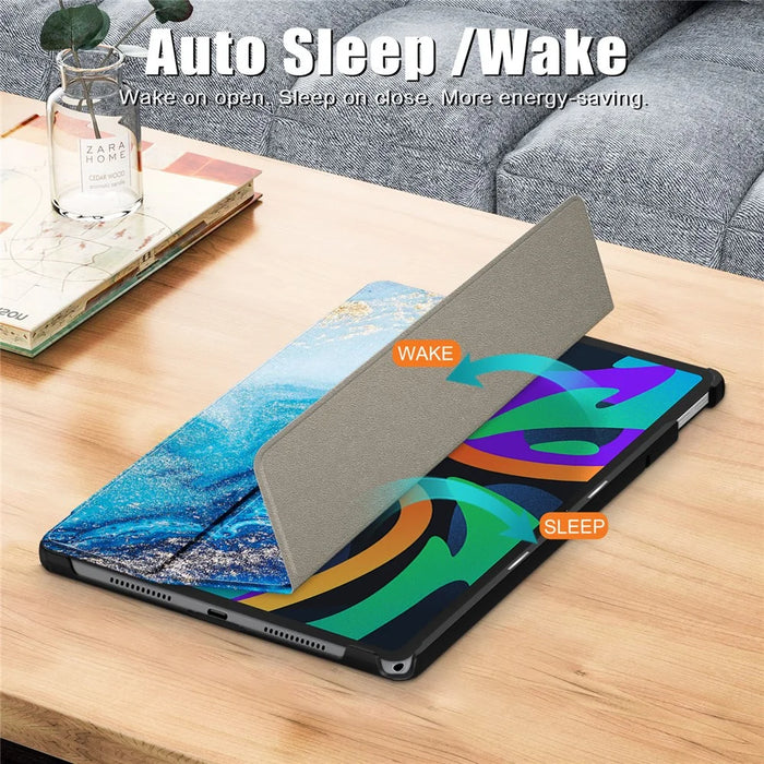 For Lenovo Tab M11 / Xiaoxin Pad 11 2024 Trifold Stand Cover Pattern PU Leather Auto Sleep Wake Tablet Case - Wave - 4
