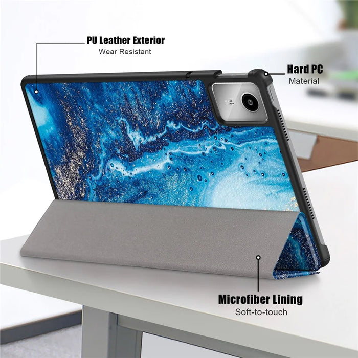 For Lenovo Tab M11 / Xiaoxin Pad 11 2024 Trifold Stand Cover Pattern PU Leather Auto Sleep Wake Tablet Case - Wave - 6
