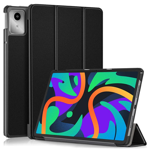 For Lenovo Tab M11 / Xiaoxin Pad 11 2024 PU Leather Trifold Stand Cover Smart Tablet Case - Black - 1