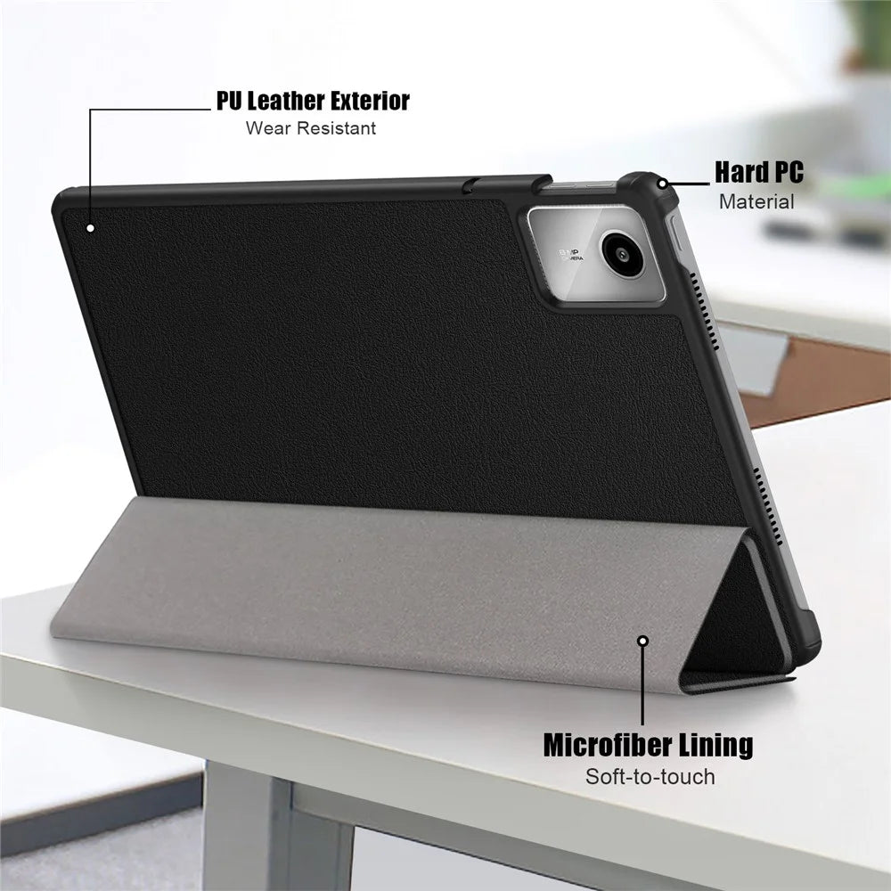 For Lenovo Tab M11 / Xiaoxin Pad 11 2024 PU Leather Trifold Stand Cover Smart Tablet Case - Black - 6